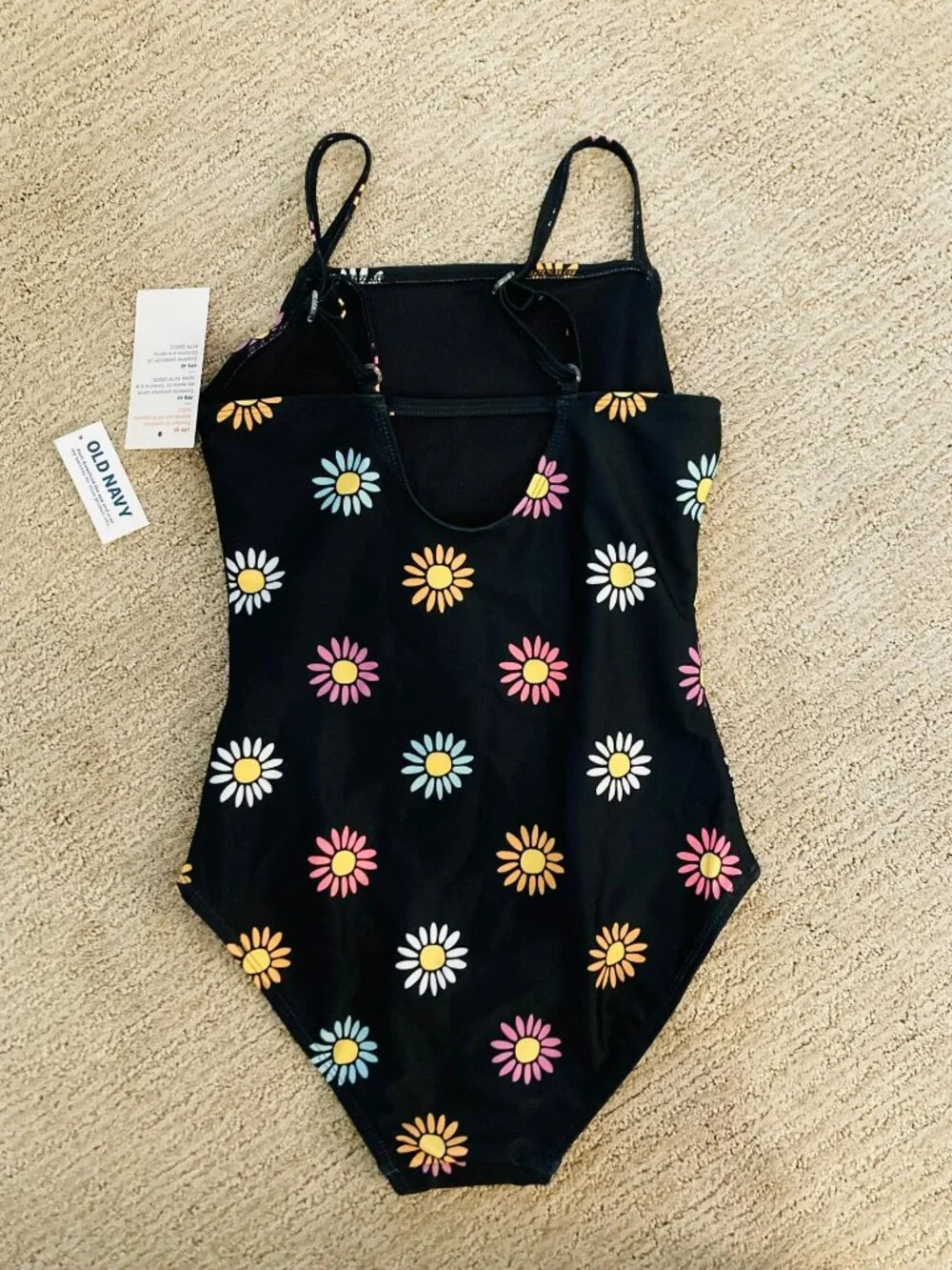 Old Navy Girls Black Daisy Print One-Piece Swimsuit